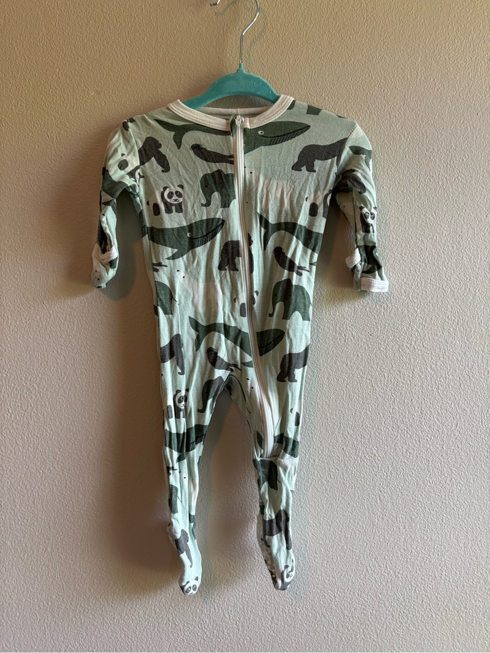 Kickee Pants Mint Green Bamboo Animal-Print Zip Footed One-Piece